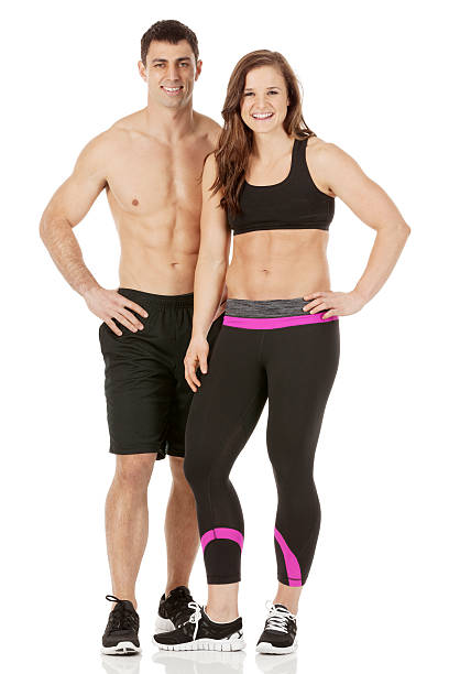 istock Happy muscular couple isolated on white background 180809065