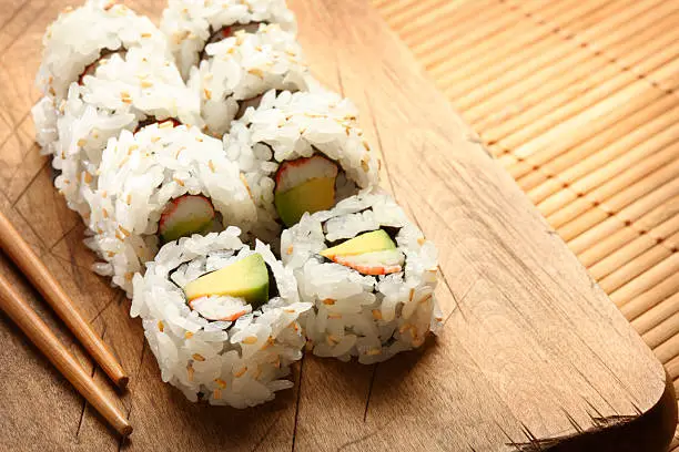 Close up of a California Roll.