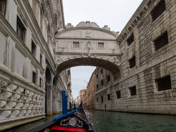 Ponte dei Sospiri bridge seen from the gondola, Venice, Italy stock photo