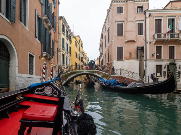 Rio de San Zulian canal seen from gondola, Venice, Italy stock photo
