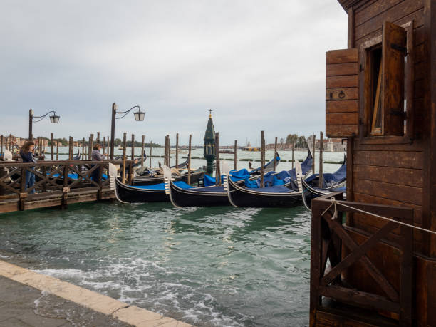 Gondolas near Saint Mark Square, Venice, Italy stock photo