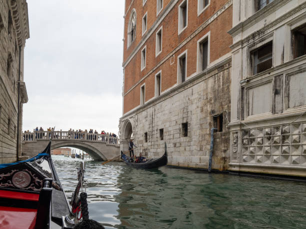 Rio del Palazzo canal seen from the gondola, Venice, Italy stock photo
