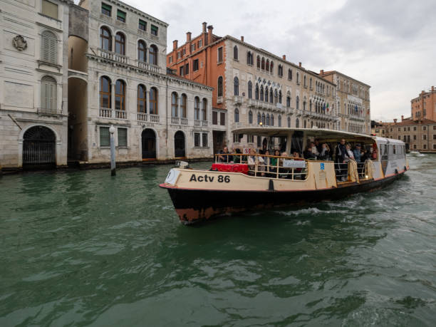 Vaporetto boat on Canal Grande, Venice, Italy stock photo