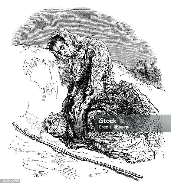 Antique Illustration Of Poor Woman Stock Illustration - Download Image Now - Lying Down, Pencil Drawing, Women