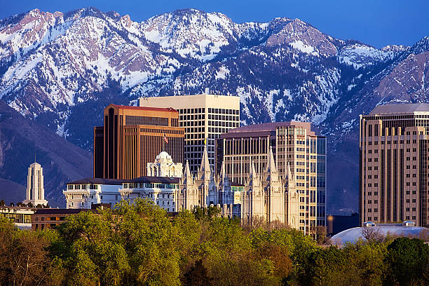 Skyline of Salt Lake City, Utah in spring stock photo