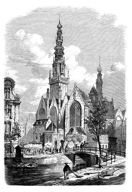 istock Antique illustration of old church in Amsterdam 180809894