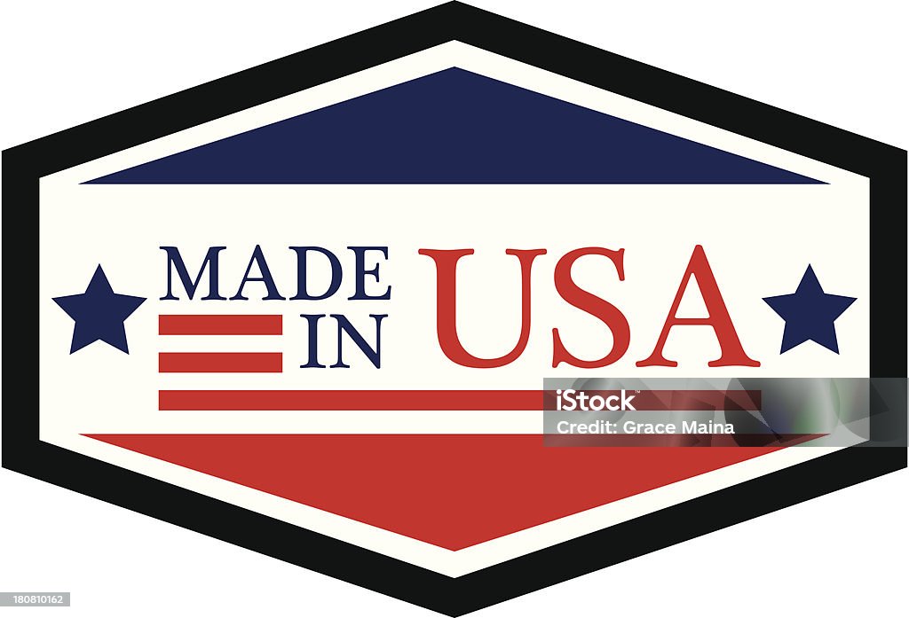 赤、白、ブルーの米国製のラベルに描かれたブラック - Made in USAのロイヤリティフリーベクトルアート