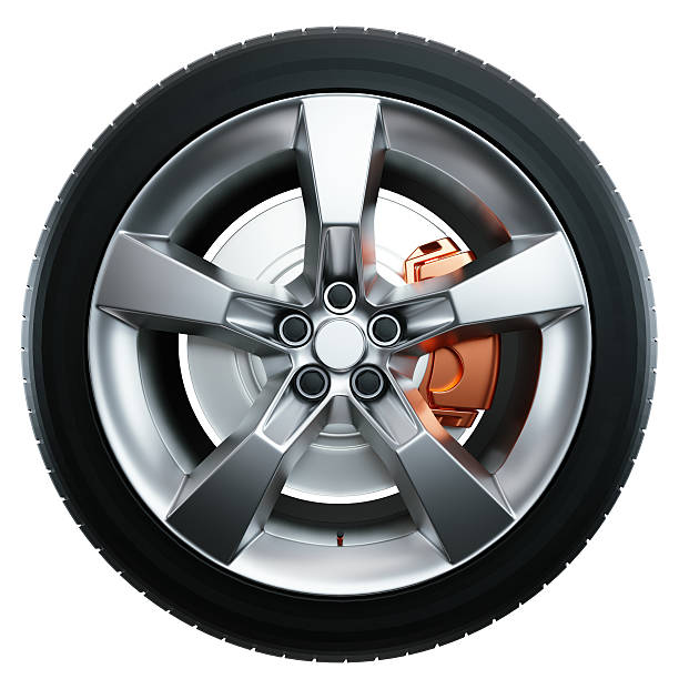 rueda con freno de estacionamiento y procesamiento de alta calidad. - hubcap chrome wheel car fotografías e imágenes de stock