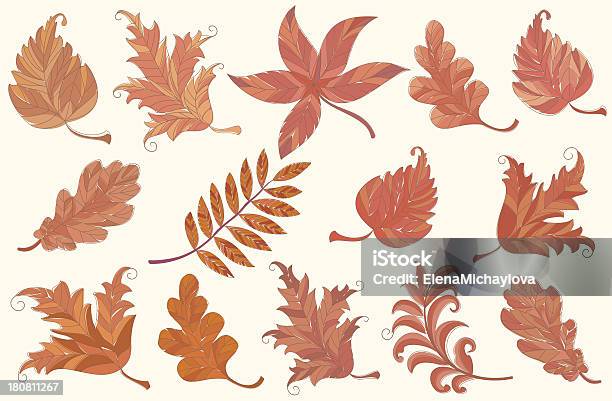 Набор Осень Листья — стоковая векторная графика и другие изображения на тему Абстрактный - Абстрактный, Без людей, Бледно-розовый