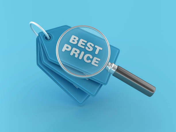 Best Price Shopping Tag with Magnifying Glass - Color Background - 3D Rendering