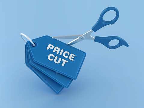 Price Cut Shopping Tag with Scissors - Color Background - 3D Rendering