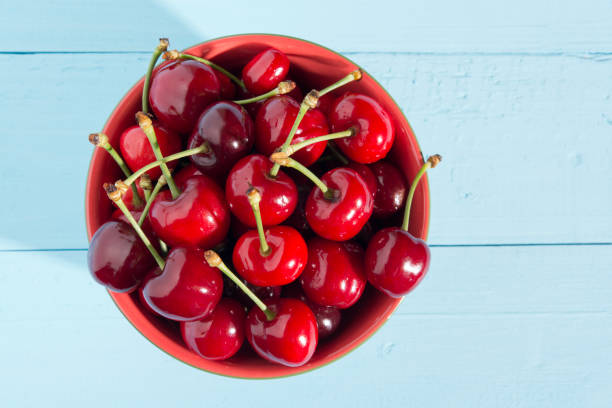 Bowl of cherries on a table