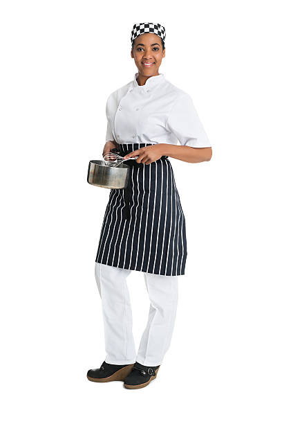 istock Female chef with pan and whisk on white background. 180811888