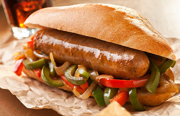 Italian Sausage Italian sausage with peppers and onions.  Please see my portfolio for other food and drink images. char grilled photos stock pictures, royalty-free photos & images