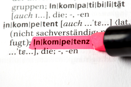Inkompetenz - German definition of the word incompetency