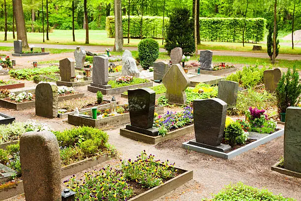 Cemetery in forest, Bad Lippspringe, North Rhine Westfalia, Germany.