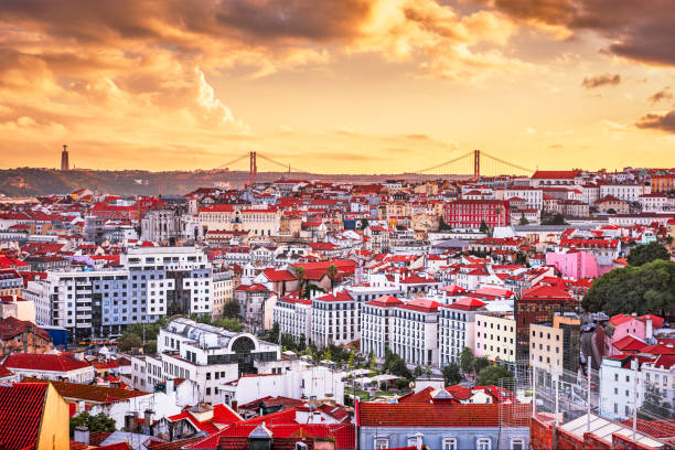 Lisbon, Portugal beautiful skyline after sunset.