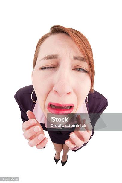Fisheye Business Woman Crying Stock Photo - Download Image Now - 35-39 Years, Adult, Adults Only