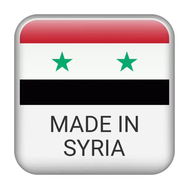 Vector illustration of Made in Syria badge vector. Sticker with stars and national flag. Sign isolated on white background.