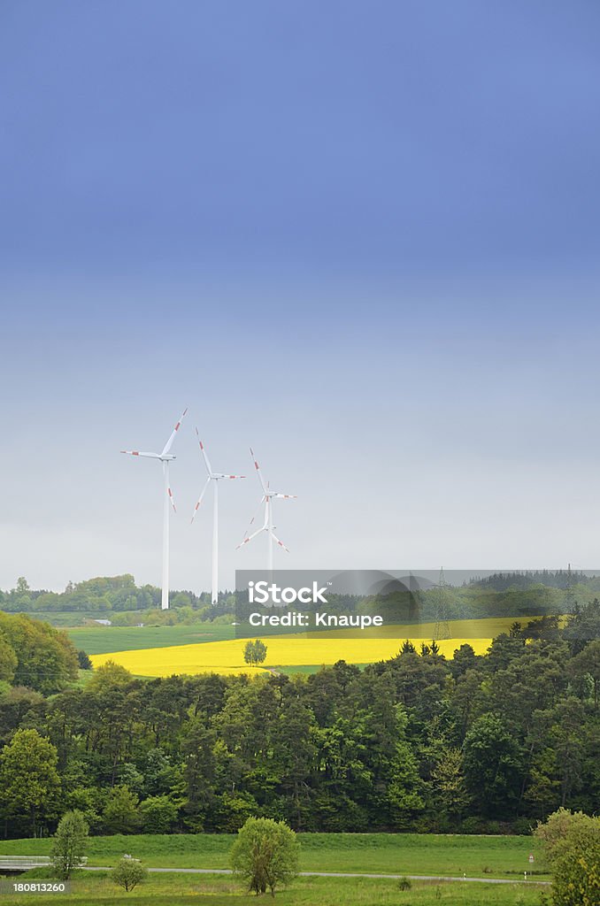 Turbinas eólicas na paisagem hilly com canola field - Royalty-free Ajardinado Foto de stock