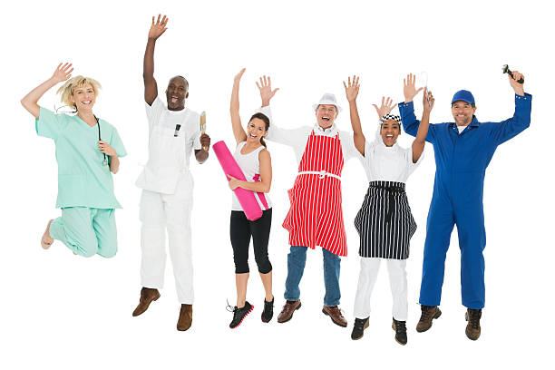 istock Cheerful Trade People Jumping 180813880