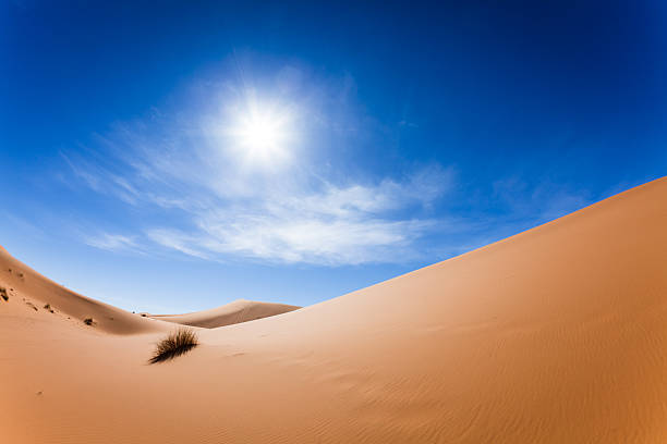 дюны в пустыне сахара, марокко и голубого неба - landscape desert wave pattern erg chebbi dunes стоковые фото и изображения