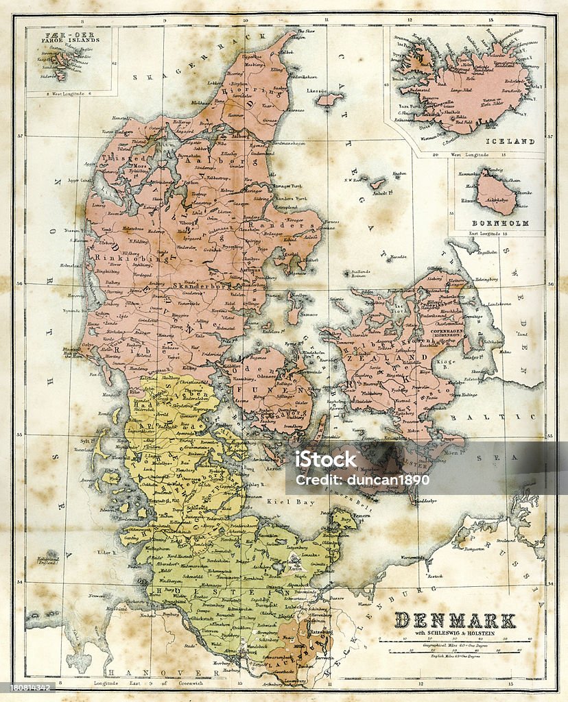 앤틱형 맵 of Denmark - 로열티 프리 덴마크 스톡 일러스트