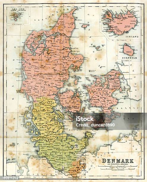 Antigo Mapa Da Dinamarca - Arte vetorial de stock e mais imagens de Dinamarca - Dinamarca, Mapa, Ilha Bornholm