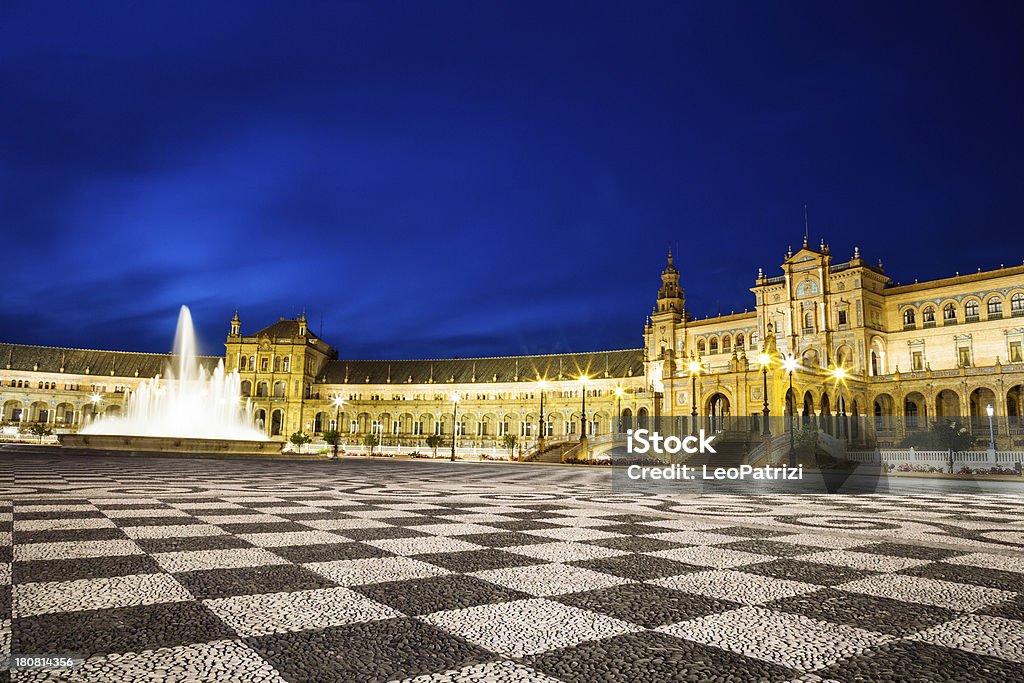 Seville by night Toursits' visit in Plaza de España, the most famous place of Andalusia - Spain. Andalusia Stock Photo