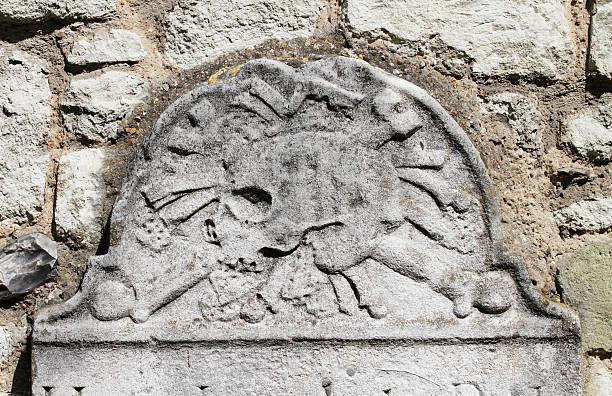 Tombstone 18th century with profile skull and crossbones
