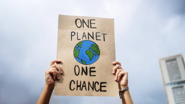 istock Climate change protest. People fighting for environmental and global warming crisis holding sign banners 1808148077