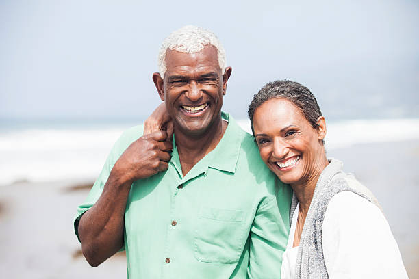 istock African American Seniors Smiling Together on Beach 180814843