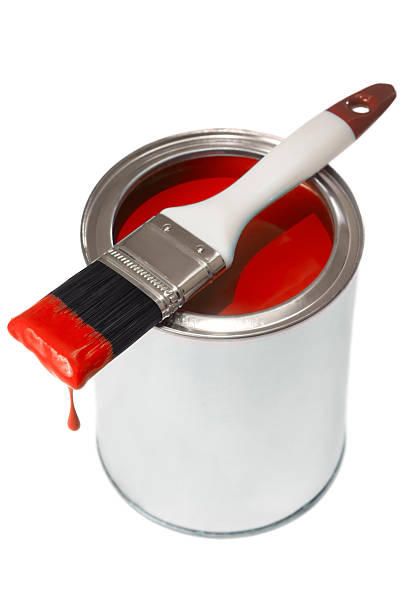istock Red dripping Paint Brush on a tin of paint 180815066