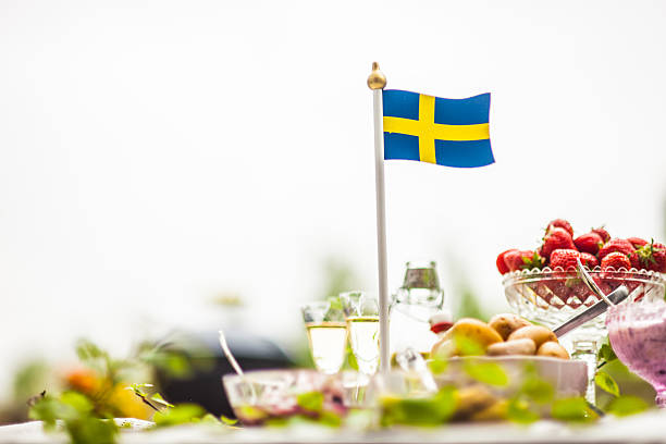 smörgåsbord with pickled herring and snaps - potatis sweden bildbanksfoton och bilder