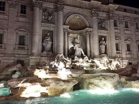 View of the Trevi fountain at night. Close-up. Rome. Italy.