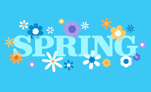 Spring flowers modern blue growth transparent background.