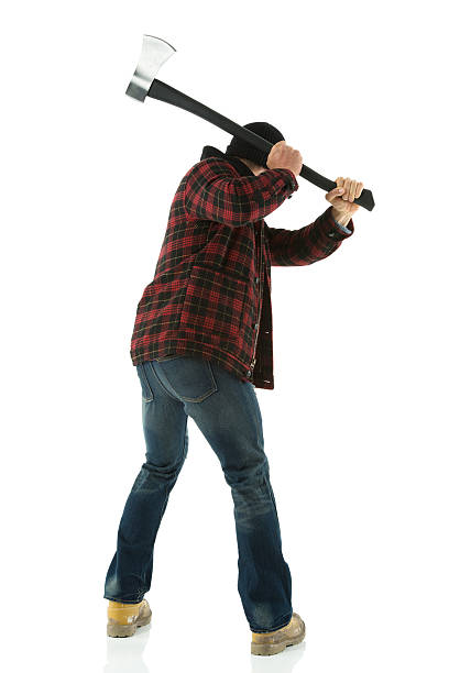 istock Rear view of lumberjack with axe 180815380