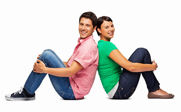 istock Couple Sitting On Floor - Isolated 180815582
