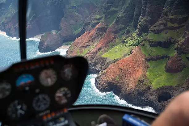 View from helicopter high above the Na Pali coastline on the island of Kauai. This photo was shot with a canon 5D markIII and 24-70mmII L lens.This image was processed from raw format.