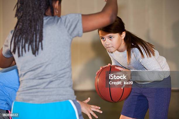 Girls Playing Basketball Stock Photo - Download Image Now - 6-7 Years, Basketball - Ball, Basketball - Sport