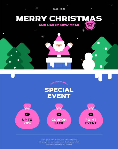 istock Merry Christmas. Santa Claus in the chimney. Horizontal web banner. Shopping mall event template. Gift sack, Copy space, Stylish vivid color, Xmas colorful background. Trendy vector flat illustration. 1808160335