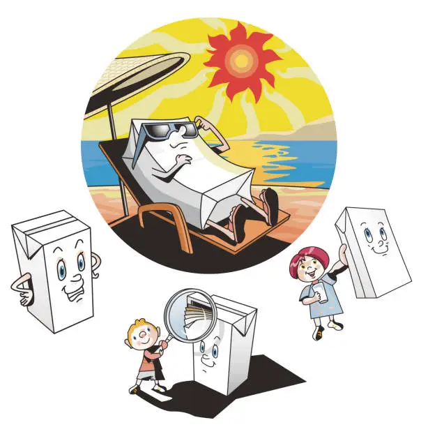 Vector illustration of cute milk cartons and children