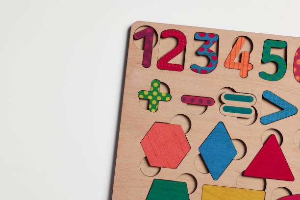 istock Wooden math game kit for children on white table, top view. Space for text 1808175012