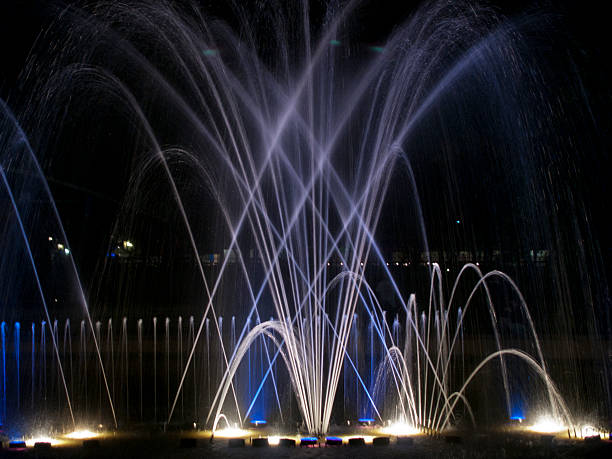 Fountains at night stock photo