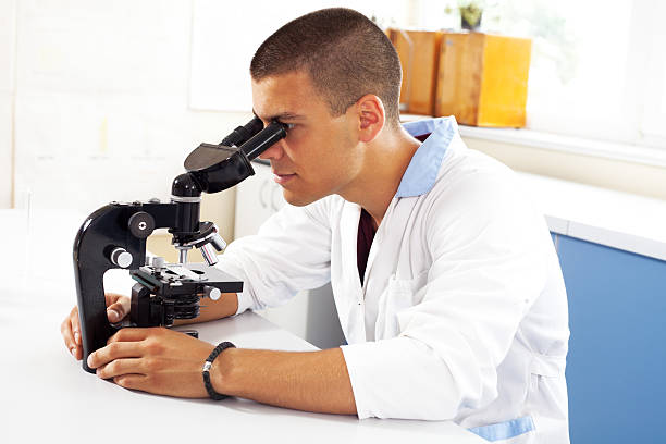 scienziato che lavora in laboratorio - biotechnology student laboratory nurse foto e immagini stock