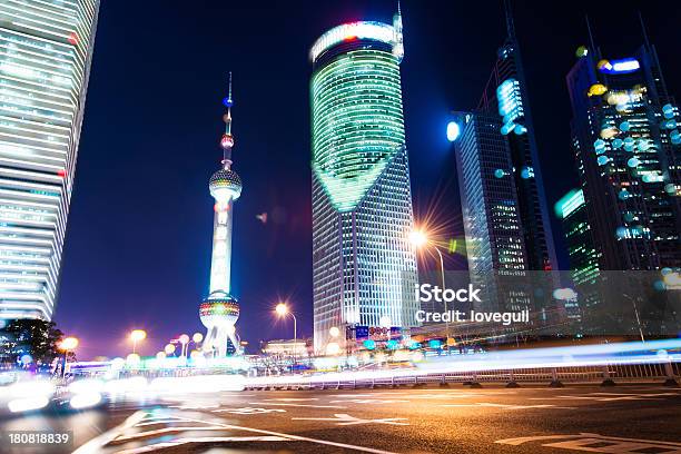 Cityscape Of Shanghai With Abstract Light Stock Photo - Download Image Now - Car Accident, Variation, Abstract