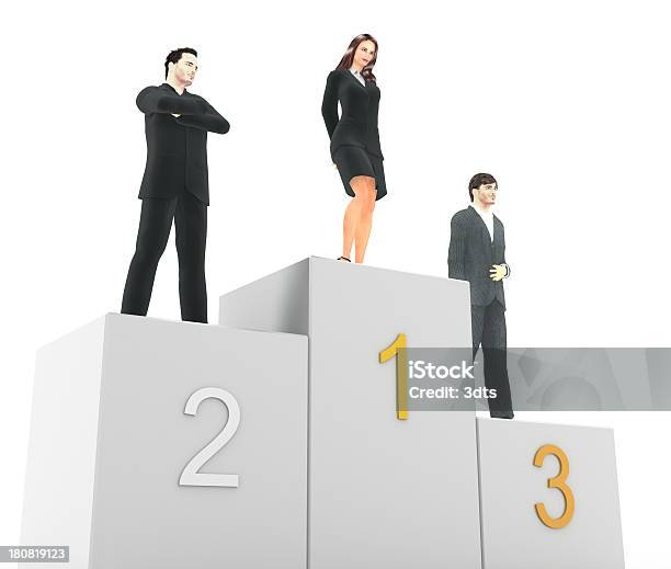 Businesswoman On The Podium Stock Photo - Download Image Now - Most Valuable Player, Winners Podium, White Background