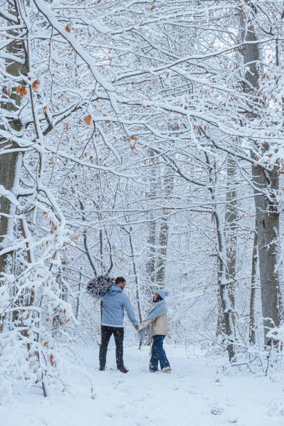 istock There is a couple walking through the winter forest. 1808193066
