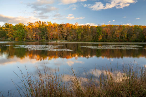 Hopewell Lake in Autumn at Sunset, French Creek State Park, Elverson, Pennsylvania, USA