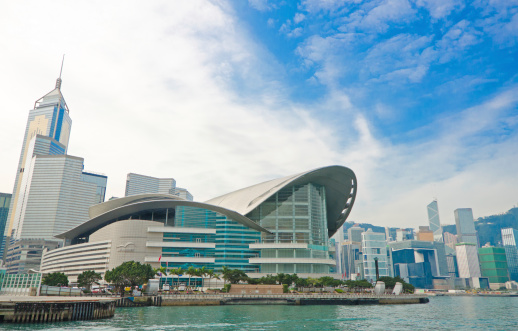 Hong Kong Convention and Exhibition Center and Skyline.